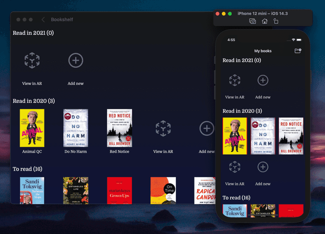 A screenshot of both the iOS and Mac Catalyst versions of Books